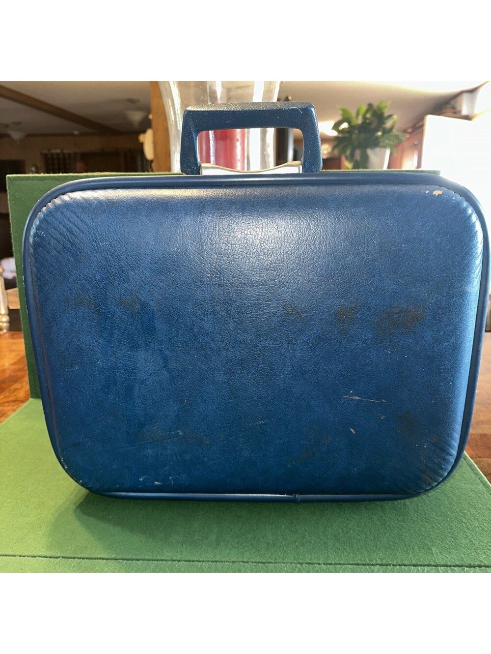 VTG Trojan Blue Hard Shell Suitcase Carry On Travel Case No Key